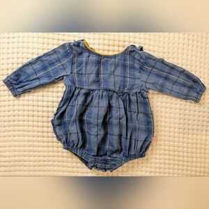 Ruffle Butts Blue Yellow Plaid Bubble Romper Fall Cottagecore Baby Size 12M